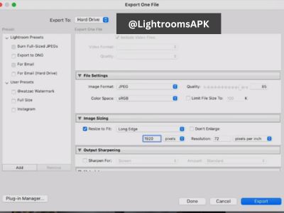 Lightroom export settings